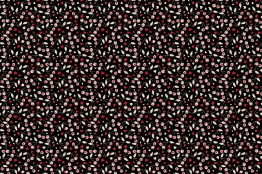 Bej, kırmızı ve pembe renklerle renksiz kirazsız Ditsy baskısı.