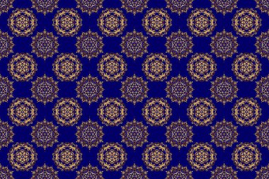 Puantiye, konfeti. Parlak fon. Raster illüstrasyonu. Mavi ve altın pürüzsüz desen. Altın folyo dokusu. Soyut geometrik modern arkaplan. Art deco biçimi.