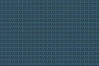 Raster illüstrasyonu. Damask, mavi renklerde, kusursuz çiçek deseni..