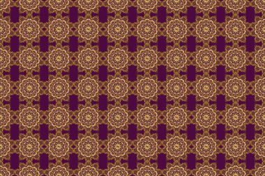 Doodle tarzı Altın Kar Taneleri 'nde kusursuz bir Noel deseni. Kağıt ürünleri, ambalaj, mor arkaplan üzerindeki tekstil.