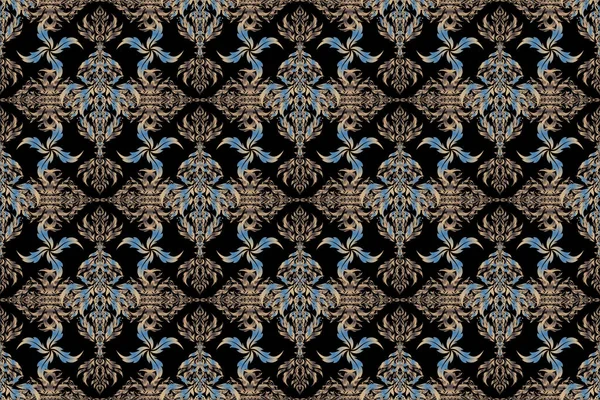 Oosters Abstract Raster Klassiek Patroon Vintage Naadloos Patroon Met Blauw — Stockfoto