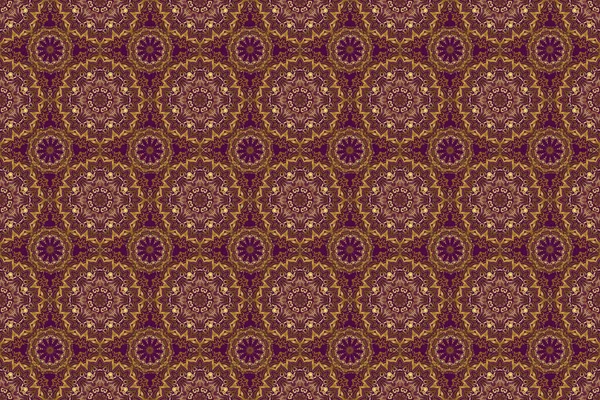 Raster Seamless Golden Christmas Ornament Pattern Glittering Background Illustration Purple — Stock Photo, Image