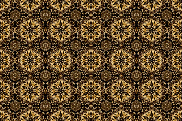 Raster golden seamless pattern. Abstract golden background in black and golden colors for invitation template.