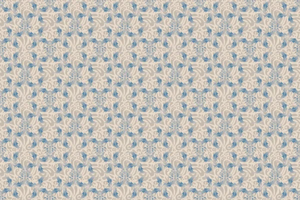 Luxury ornament for wallpaper, invitation, wrapping or textile. Raster illustration. Royal beige, gray and blue seamless pattern.