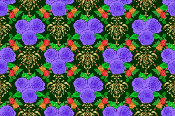 Soft Watercolor Rose Flower Print Nahtloses Muster Auf Grünem Hintergrund — Stockfoto