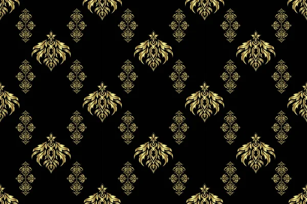 Classic Vintage Ornament Black Background Seamless Classic Raster Golden Pattern — Stock Photo, Image