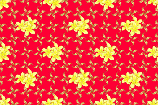 Растровая иллюстрация. Романтический бесшовный узор с акварельным букетом абстрактных цветов плюмерии на красном фоне. Для фона, текстиля, оберточной бумаги, поздравительных открыток
.