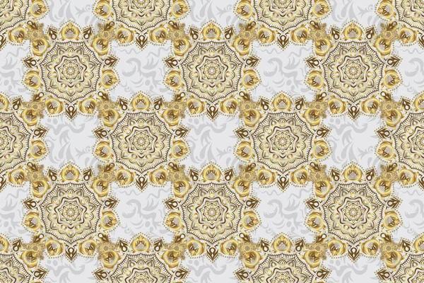 Seamless pattern with Luxury Ornament On a gray Background. Raster illustration. Elegant Christmas Poster Template with Golden Elements.