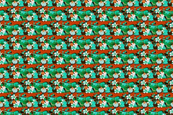 Винтажный Растровый Цветочный Бесшовный Рисунок Красном Сером Зеленом Цветах — стоковое фото