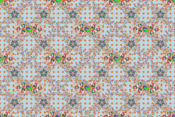 Ornement Multicolore Petites Fleurs Simples Orange Bleu Motif Abstrait Raster — Photo