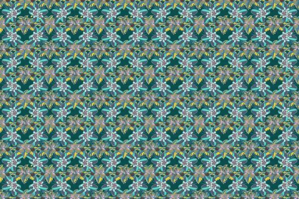 Aloha hawaiian shirt raster seamless pattern. Green, pink and blue Hibiscus seamless background.