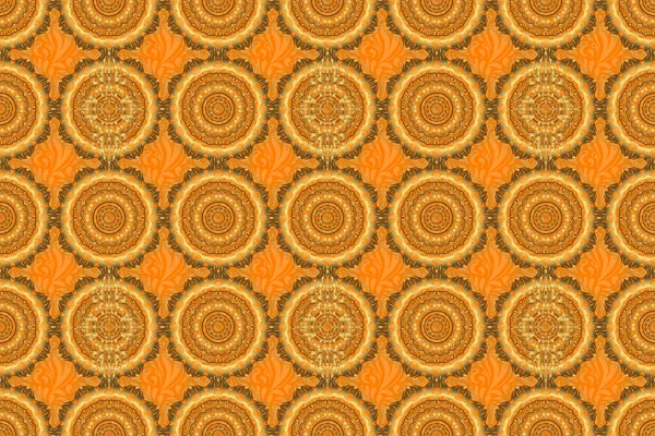 Płynny Wzór Orientalny Ozdoba Płytki Kwiatowe Pomarańczowy Złoty Nadruk Islamska — Zdjęcie stockowe