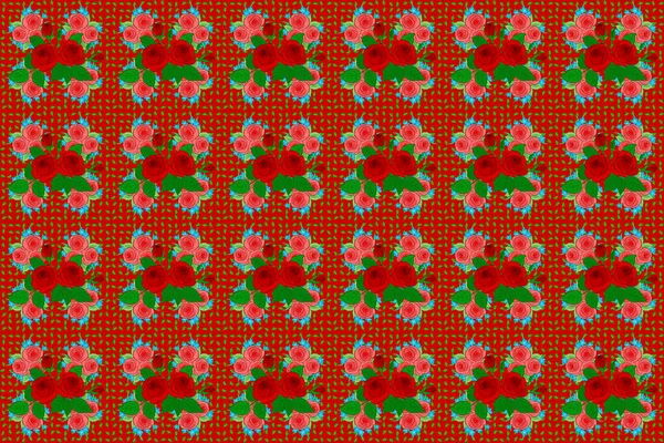 Estampado Floral Rasterizado Sobre Fondo Rojo Patrón Sin Costuras Acuarela —  Fotos de Stock