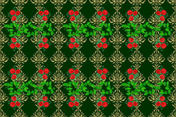 Повторяю цветок растрового мака. Современный пестрый цветочный бесшовный узор на зеленом фоне. Цветочная печать
.