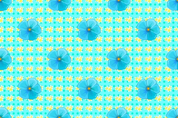 Naadloos Patroon Met Schattige Kosmos Bloemen Een Blauwe Achtergrond Voorjaar — Stockfoto