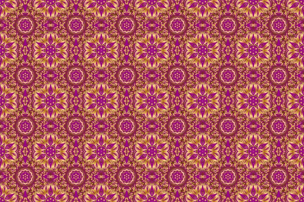 Traditional floral decor. Decorative golden seamless pattern on a purple background. Ornamental pattern for invitations, greeting cards, wrapping. Ornate elements for design.