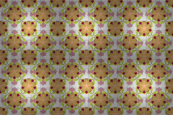 Abstrace Stylized Ditsy Yellow White Green Flowers Raster Cute Floral — Stock Photo, Image