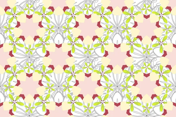 Seamless Background Pattern Tropical Flowers Leaves Beige Green White Colors — Stock Photo, Image