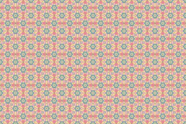 Pembe, mavi ve bej renklerde kusursuz bir arkaplan. El yapımı Raster çizimi. Küçük çiçekli, pürüzsüz bir desen..