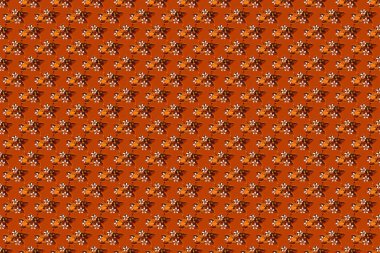 Çiçeksiz desen. Kahverengi, kırmızı ve turuncu çiçekli tropikal desenler..