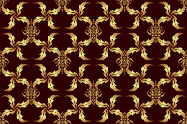 Kahverengi arka planda kusursuz bir altın rengi desen var. Raster eski Fas, Arapça ve Türkçe süsleri.