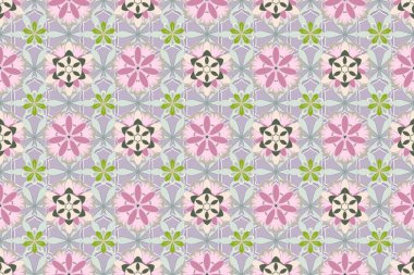 Şatafatlı, pürüzsüz yeşil, pembe ve bej renkli dalgalı süslemeler. Raster illüstrasyonu.