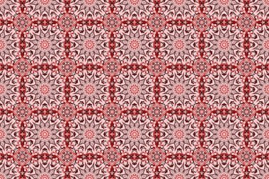 Sevimli raster desenli. Kırmızı, kahverengi ve pembe kar taneleriyle kış arkaplanı.