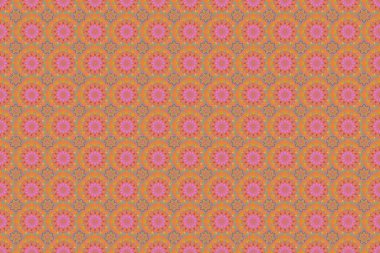 Raster kusursuz desen. Kusursuz damaske deseni, kırmızı, pembe ve sarı klasik duvar kağıdı. Süslü kenar.