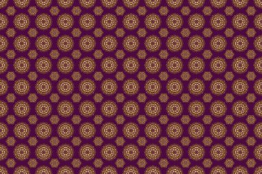 Zarif raster klasik kusursuz desen. Mor arkaplanda tekrarlayan elementlerle kusursuz soyut süs. Mor ve altın desenli.