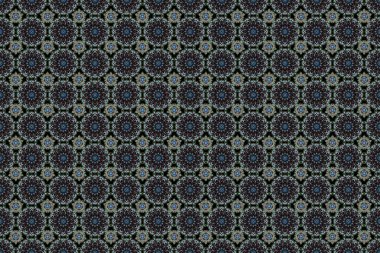 Raster kesme kağıt dantel dokusu, siyah arka planda gri ve mavi tül, girintisiz desen.