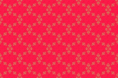 Klasik altın desenli, altın çiçekli süsleme brokar desenli, cam desenli, kırmızı arka planda çiçeklerle süslenmiş altın metalli..