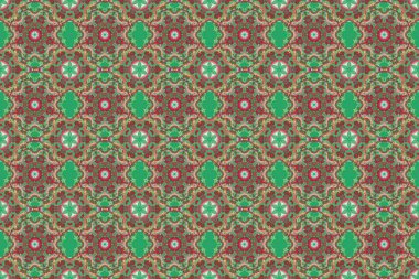 Barok tarzında Damask deseni. Barok damaske klasik pembe ve kırmızı raster desensiz arka plan. Antik ortaçağ barok soyut çiçekleri ve süslemeleri olan duvar kağıdı..