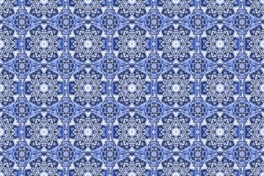 Kusursuz damaske deseni, mavi klasik duvar kağıdı. Raster kusursuz desen. Süslü kenar.