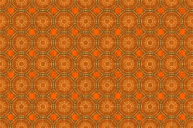 Klasik oryantal raster modeli. Turuncu arka planda altın tekrarlayan elementlerle soyut ve pürüzsüz bir desen. Klasik turuncu ve altın desenli.