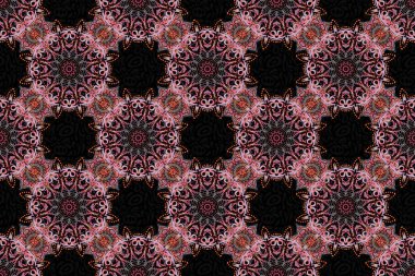 Raster eskiz ve siyah bir arkaplan. Turuncu ve pembe renklerde kusursuz desen.