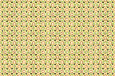 Soyut raster arka planı. Çiçeklerin açtığı çiçeklerin ve yaprakların bej, sarı ve yeşil renklerde olduğu desensiz çiçek deseni. Çiçekli şık duvar kağıtları.