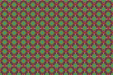 Gri, kırmızı ve yeşil renklerde kusursuz soyut elementler. Damask raster klasik desen. Renkli yinelenen elementlere sahip oryantasyon arkaplanı.