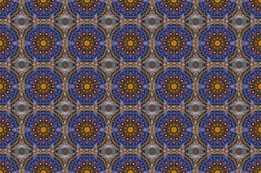 Raster damaskesiz desen sarı, mavi ve turuncu renklerde. Klasik lüks eski moda süs, kumaş, tekstil ve ambalaj için kusursuz kraliyet Victoria dönemi dokusu. Enfes barok şablonu.