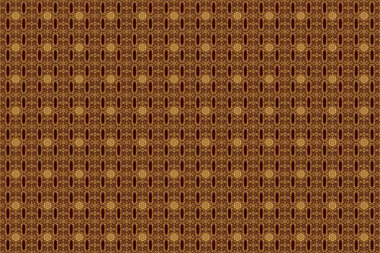 Kahverengi zemin üzerinde altın tekrarlayan elementlerle kusursuz soyut desen. Doğu klasiği. Kahverengi ve altın desenli.