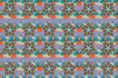 Raster illüstrasyonu. Mavili, gri ve bej renklerde, etnik, pürüzsüz desenler..