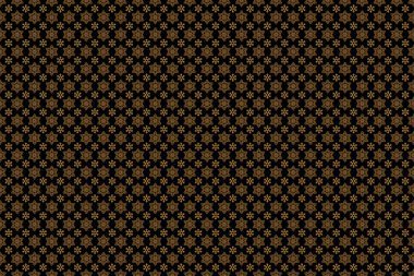 Raster kusursuz desenli, doğu tarzında altın renkli tasarımı var. Kumaş için altın dekoru süsleyin. Siyah zemin üzerinde altın elementlerle geleneksel Arap süsü. Süslü dantel iz sürücü.