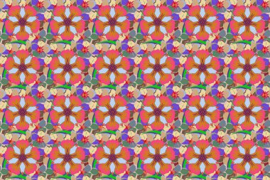 Bir sürü çiçek buketi olan hoş, pürüzsüz bir desen. Turuncu ve pembe renkte bir sürü çiçek..