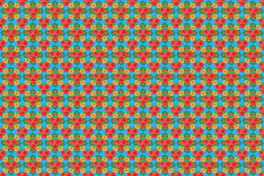 Raster gül çiçekleri pürüzsüz desen. Mavi, turuncu ve yeşil renklerle elle boyanmış..