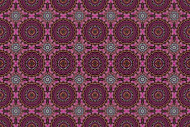 Raster kusursuz bir geçmişi var. Renkli desenler antika. Siyah bir arkaplanda mor ve mavi renkte çiçek süsü.