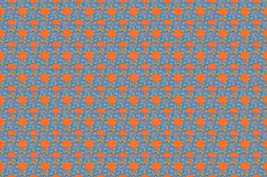 Mavi, yeşil ve turuncu renklerde kusursuz el yapımı raster plumeria deseni..