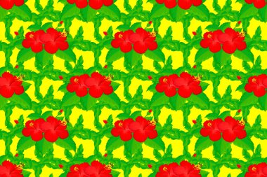 Kesişen kıvrımlı zarif stilize amber çiçekleri, yapraklar ve parşömenler soyut bir çiçek süsü oluşturuyorlar. Sarı arka planda klasik soyut raster çiçeksiz desen..