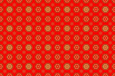 Şatafatlı çiçeksiz desen, düğme desenli doku, eski tarz dekoratif elementler. Altın yıldızlı zarif altın süs, süslü kırmızı arka planda filigran dekoru..