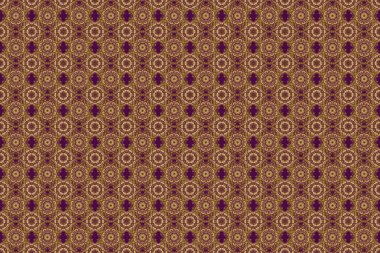 Raster illüstrasyonu. Eski bir süs. Basit, pürüzsüz desen. Mor arkaplanda altın yıldızlar..