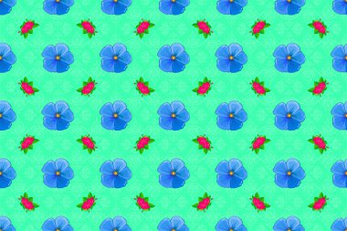 Raster illüstrasyonu. Kusursuz bir çiçek deseni ve yeşil bir arka planda stilize kozmos çiçekleri..