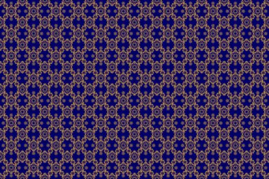 Düşük polimerli altın desenli çizim. Mavi arka planda, altın rengi, dikişsiz desen. Soyut raster altın doku.